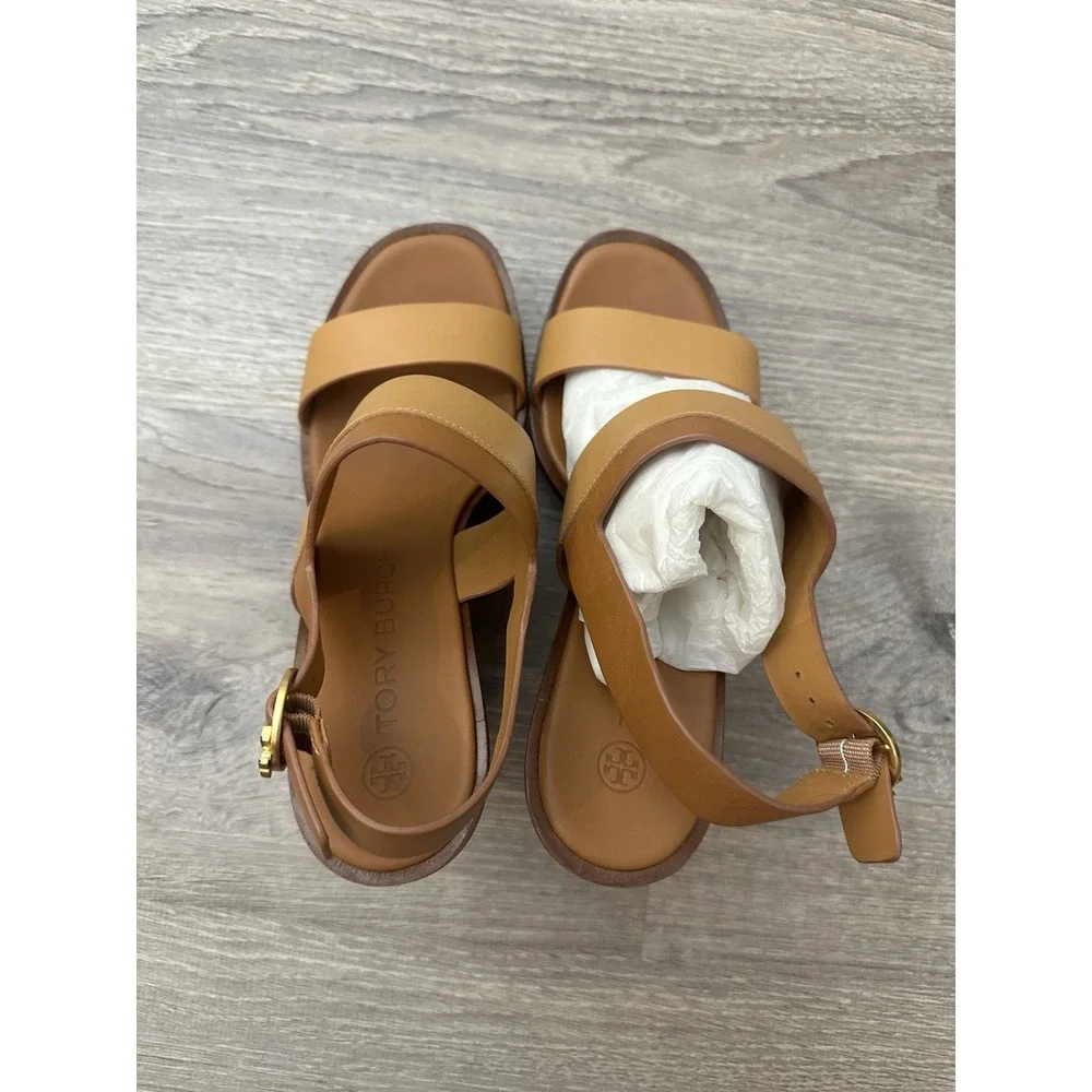 Tory Burch Selby Wedge Sandal Two Tone Brown Size 9